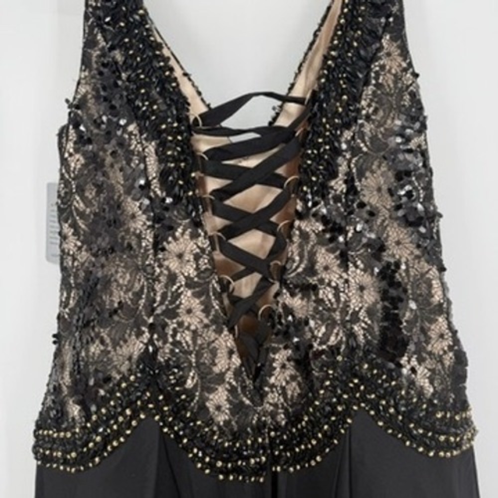 Mac Duggal 77181F Sleeveless Gown Black Lace Sequin Beaded Corset Back Dress 14W - Picture 11 of 15